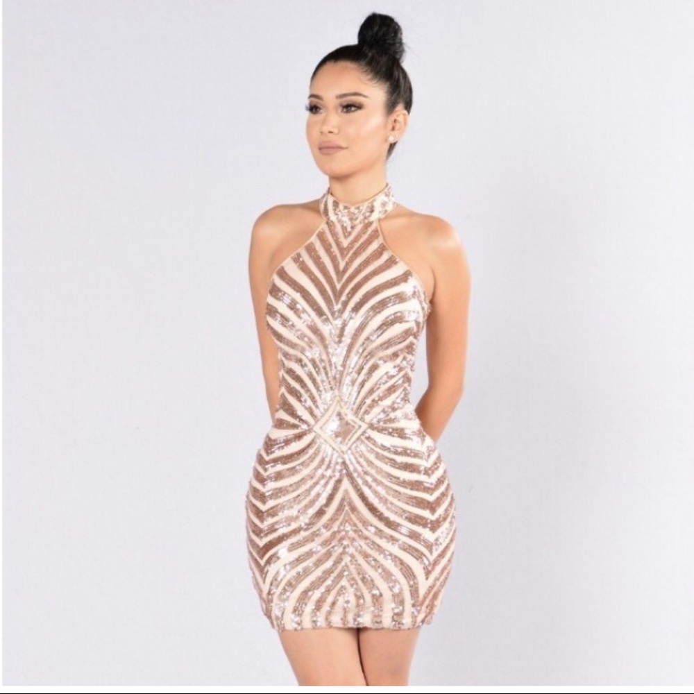 Fashion Nova Rose Gold/Sparkled Party Dress